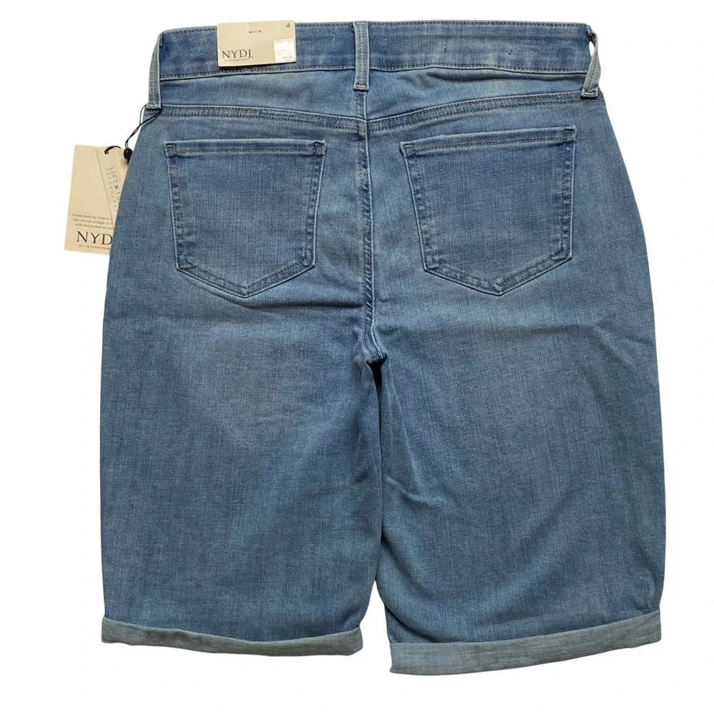 NYDJ‎ Briella Roll Cuff Denim Shorts Medium Blue Bermuda Size 4 NWT